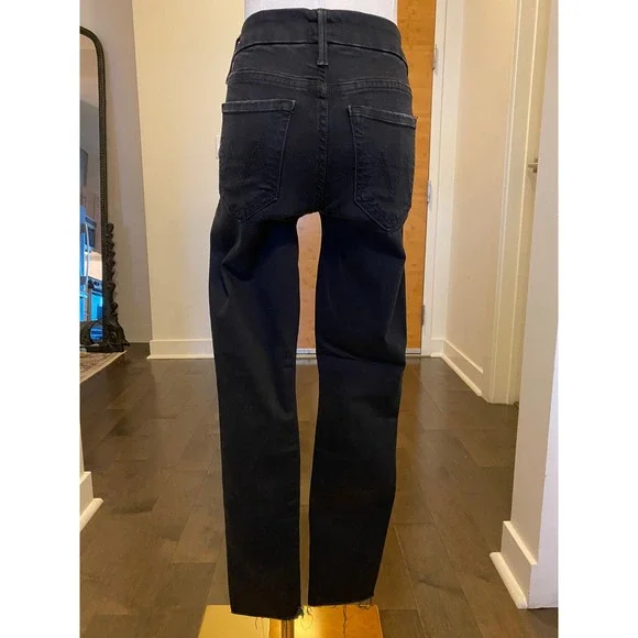 MOTHER Looker Ankle Fray Black Denim Jeans Women's Size 23 Distressed - Picture 4 of 7